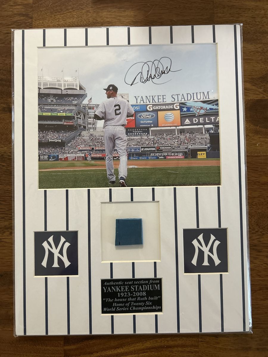 12x16 Matted Derek Jeter Autographed Yankee Stadium Hand Signed Photo with Authentic Baseball Seat Relic w/COA Steiner Company.