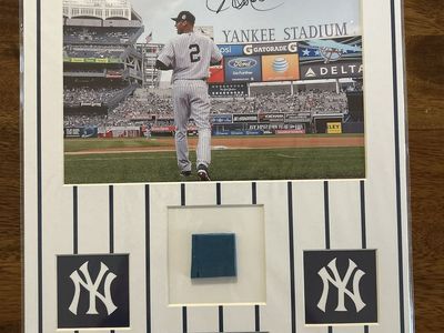 12x16 Matted Derek Jeter Autographed Yankee Stadium Hand Signed Photo with Authentic Baseball Seat Relic w/COA Steiner Company.