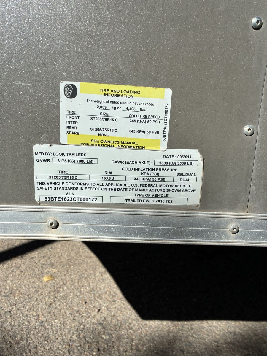 2011 LOOK Trailers 7X16 Enclosed Cargo trailer 