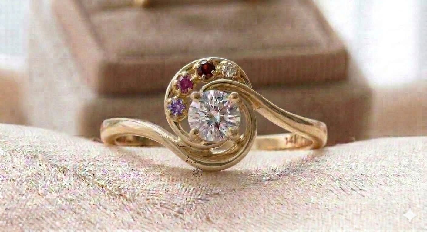 Lost!  Mother's ring with center diamond and 4 smaller gemstones