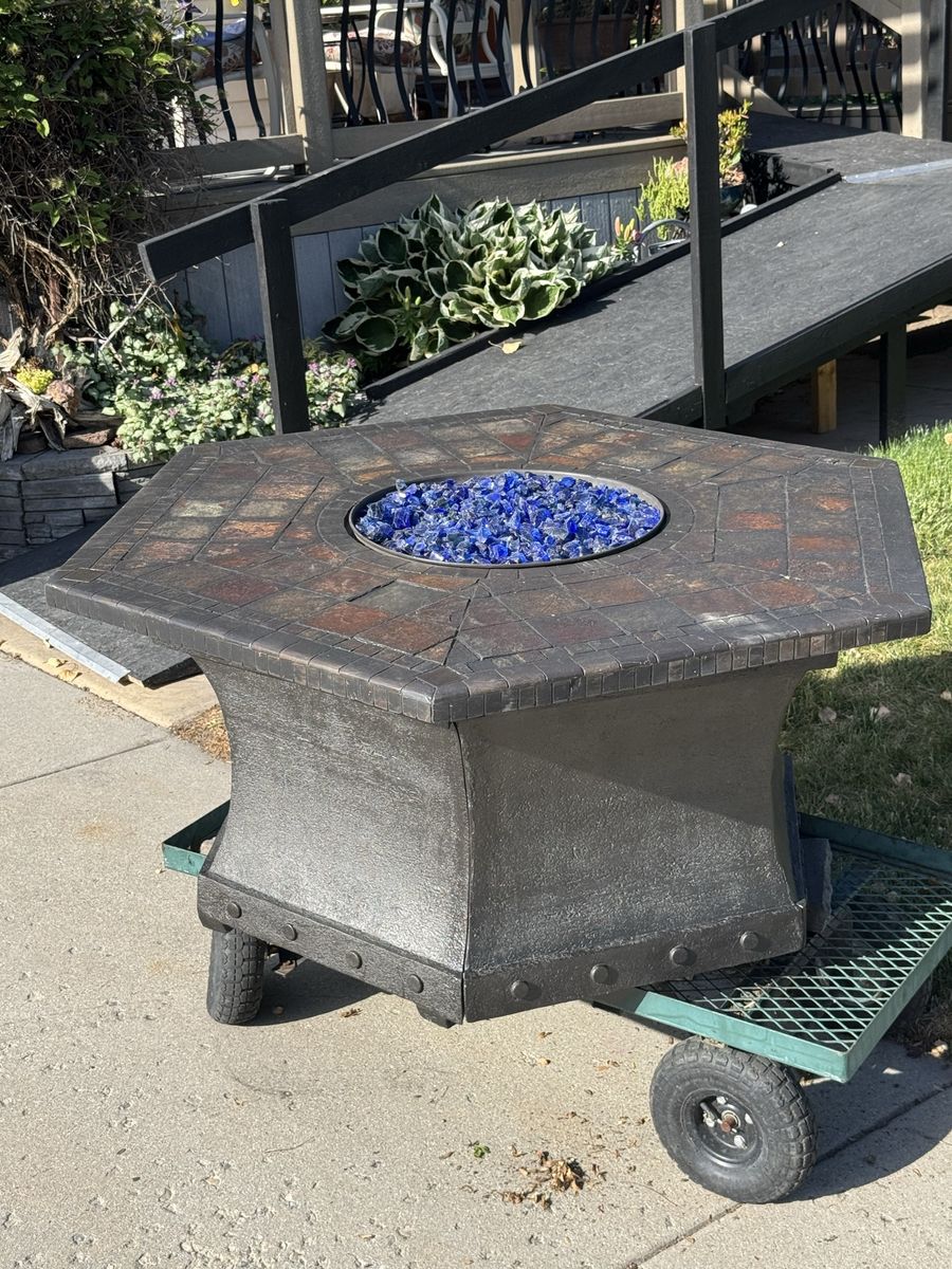 Hexagon Fire Pit Table with Blue Fire Glass - Outdoor Patio Heater