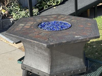 Hexagon Fire Pit Table with Blue Fire Glass - Outdoor Patio Heater