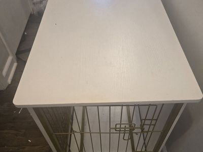 White Furniture-Style Dog Crate End Table with Brass Wire Gate