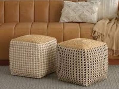 Nourison Jute 16 x 16 x 16 Square Pouf #103270