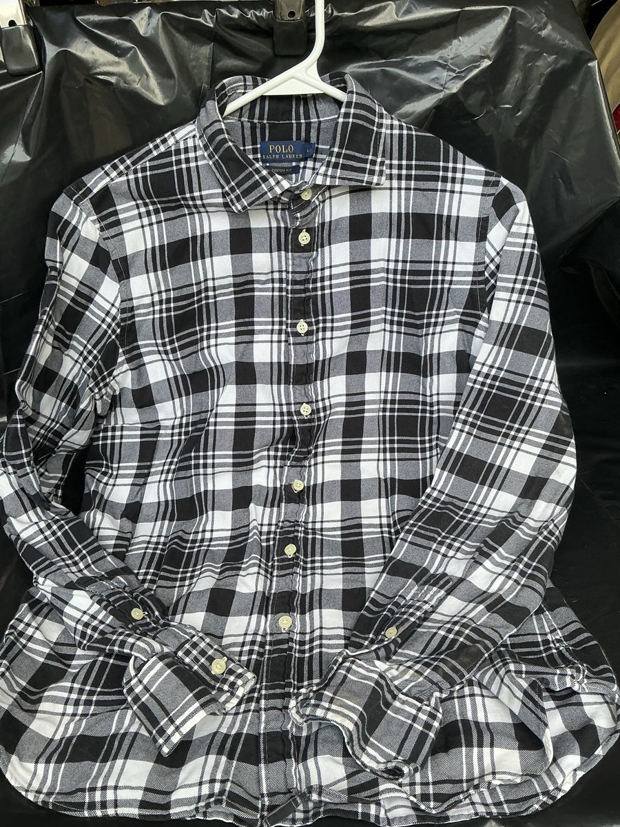 Polo Ralph Lauren Women's Custom Fit Plaid Button Down Shirt L Black White