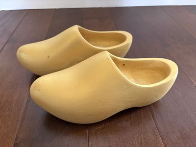 Vintage Dutch Wooden Shoes Painted Gold