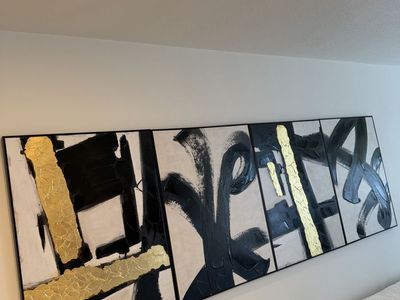 Abstract Gold Leaf Black & White Framed Canvas Wall Art - Modern 5-Panel Decor