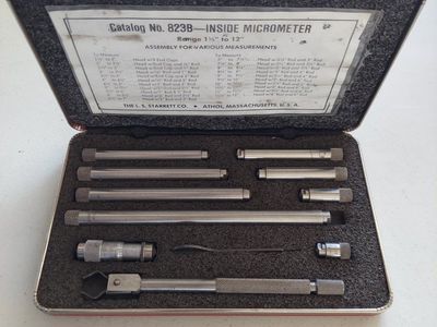 Vintage L.S. Starrett No. 823B Inside Micrometer Set 1.5" - 12" Range with Case
