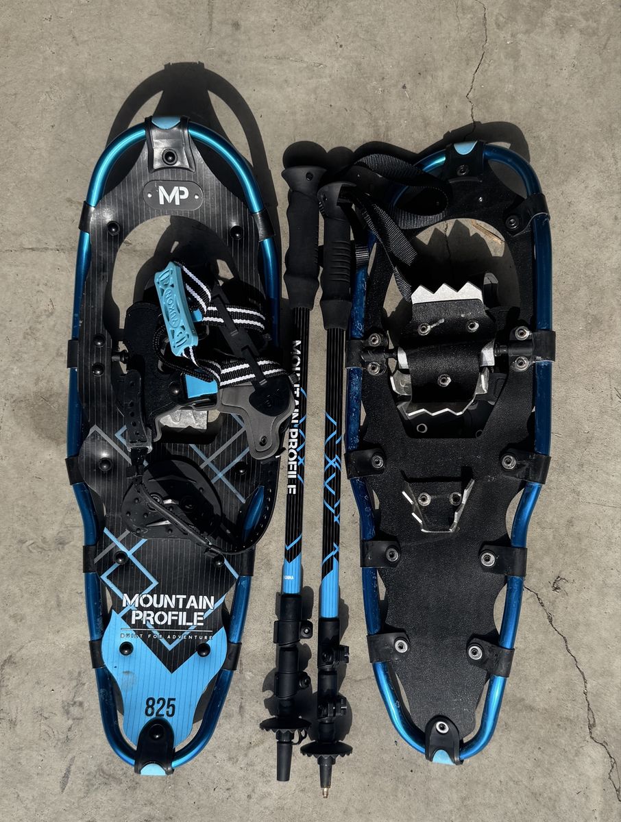 3 sets Mountain Profile 825 Snowshoe Set with Poles - Blue/Black, Used $25/set