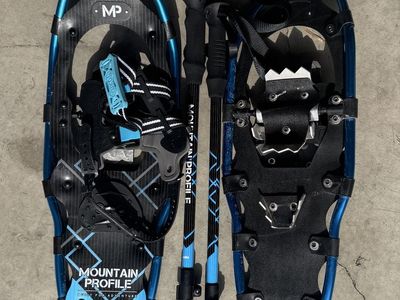 3 sets Mountain Profile 825 Snowshoe Set with Poles - Blue/Black, Used $25/set