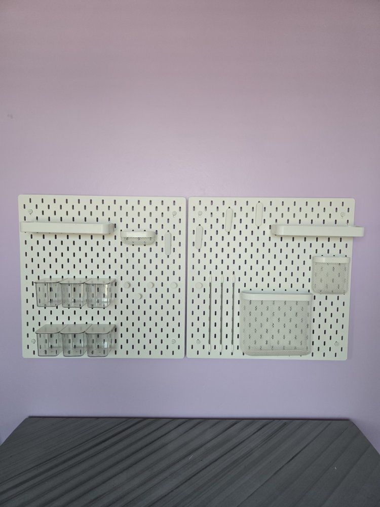 Ikea White Pegboard Wall Organizer Set (Accessories Included)