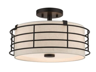 NEW LIVEX BLANCHARD 3 LIGHT RUBBED OIL SEMI-FLUSH CHANDELIER (RETAIL; $233)