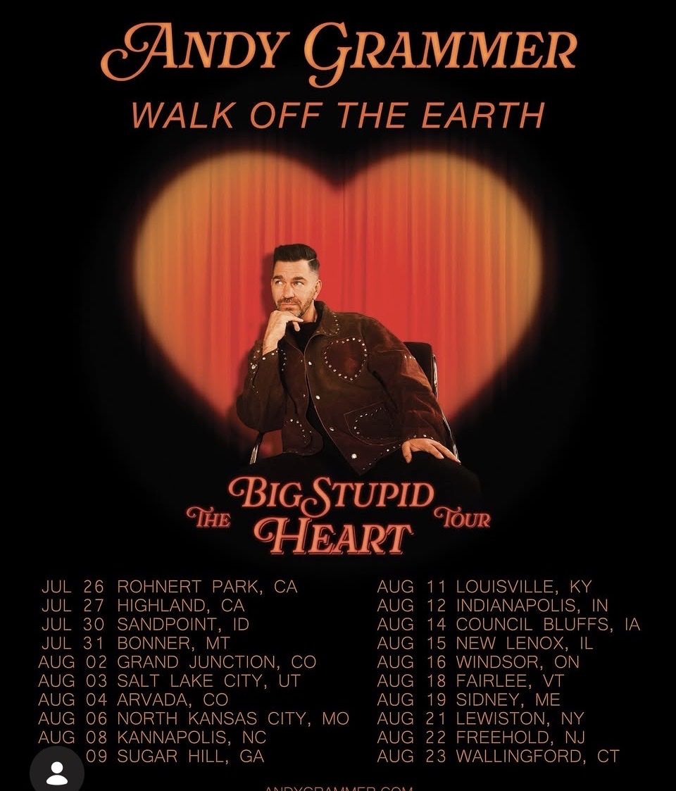 Andy Grammer “The Big Stupid Heart Tour” Red Butte GA-Grass  2 Tix August 3rd , 90$/tix