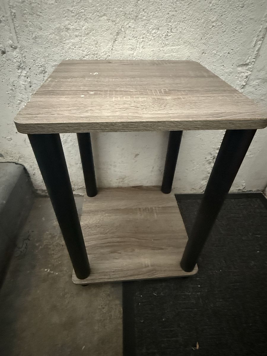Modern Grey Wood Grain End Table Side Table with Bottom Storage Shelf