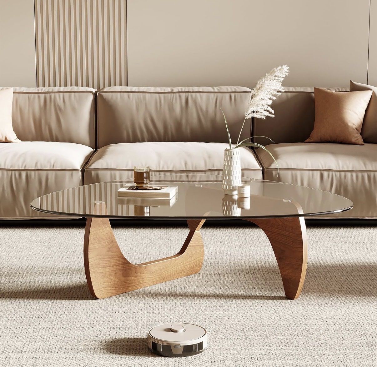 Brand New Glass Coffee Table with Solid Wood Base