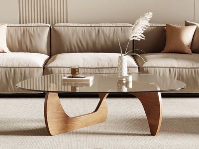 Brand New Glass Coffee Table with Solid Wood Base