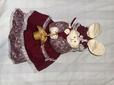 Adorable Handmade Victorian Bunny Doll - Estate Sale Find!