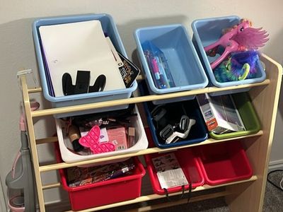 Kids Toy Organizer with Colorful Storage Bins Wooden Frame