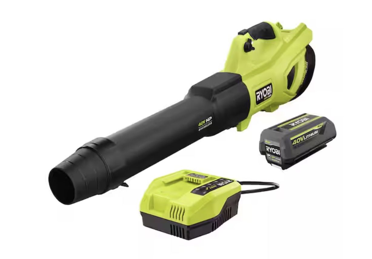 RYOBI 40V HP Brushless Whisper Series 160 MPH 650 CFM Cordless Battery Leaf Blower with 4.0 Ah Battery and Charger