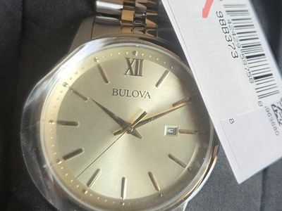 Bulova Men's Classic Two-Tone Gold(champagne) Dial Roman Numeral Date Watch 98B373
