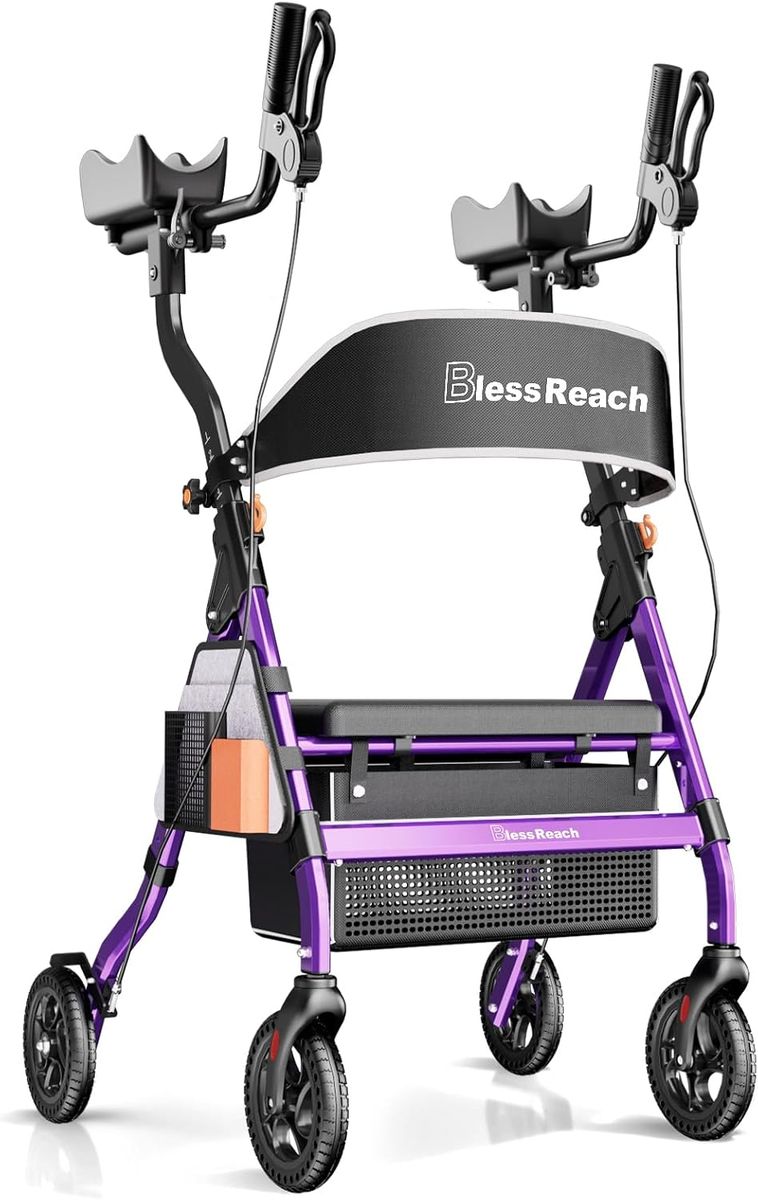 NEW BlessReach Heavy Duty Upright Rollator Walker for Seniors with Seat, 450lb Capacity, 8" All-Terrain Wheels