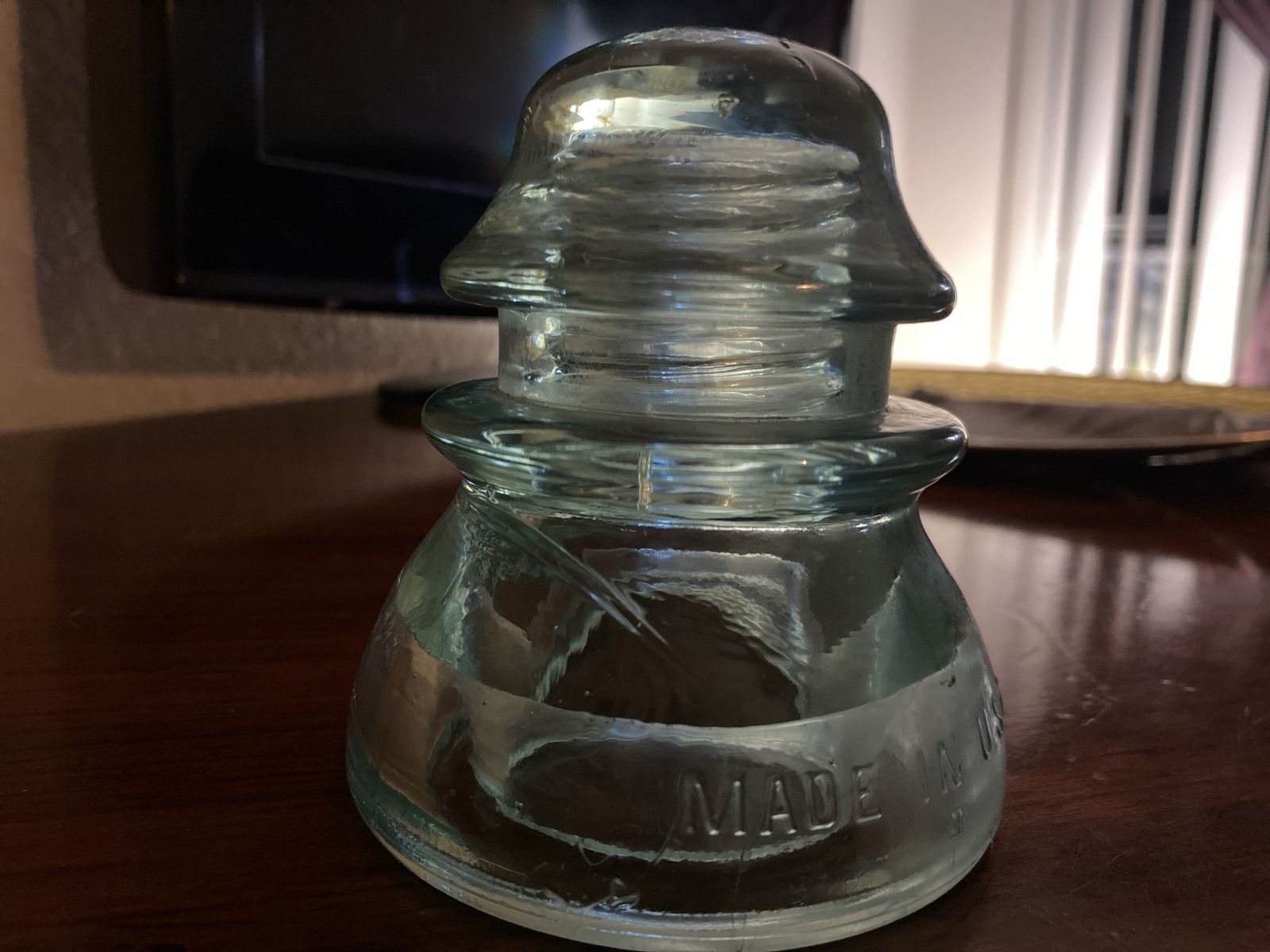 Vintage Clear Glass Telegraph Insulator - "Made in USA" Embossed
