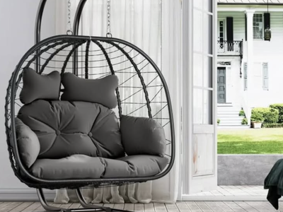 New in Box Double Wicker Swing Egg Chair Hammock Foldable Hanging Loveseat with Stand
