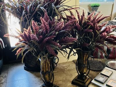 Pair of Large Decorative Vases with Faux Pampas Grass - Gold & Bronze Home Decor
