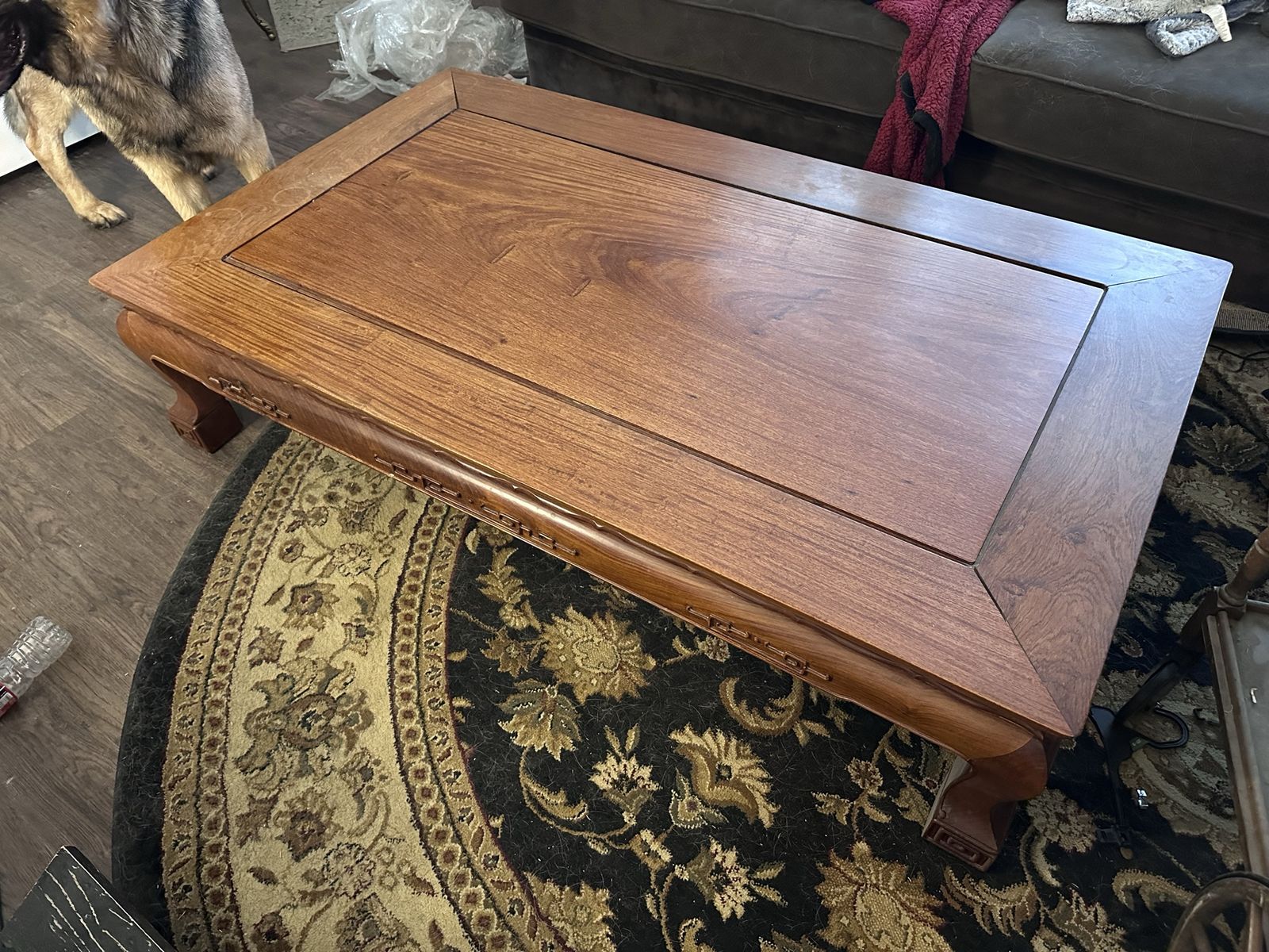 Vintage Asian Style Carved Solid Wood Opium Leg Coffee Table 