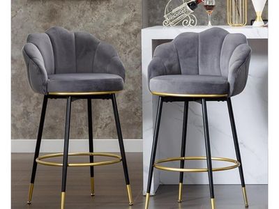 NEW- Hausfame Velvet Swivel Bar Stools (Grey)