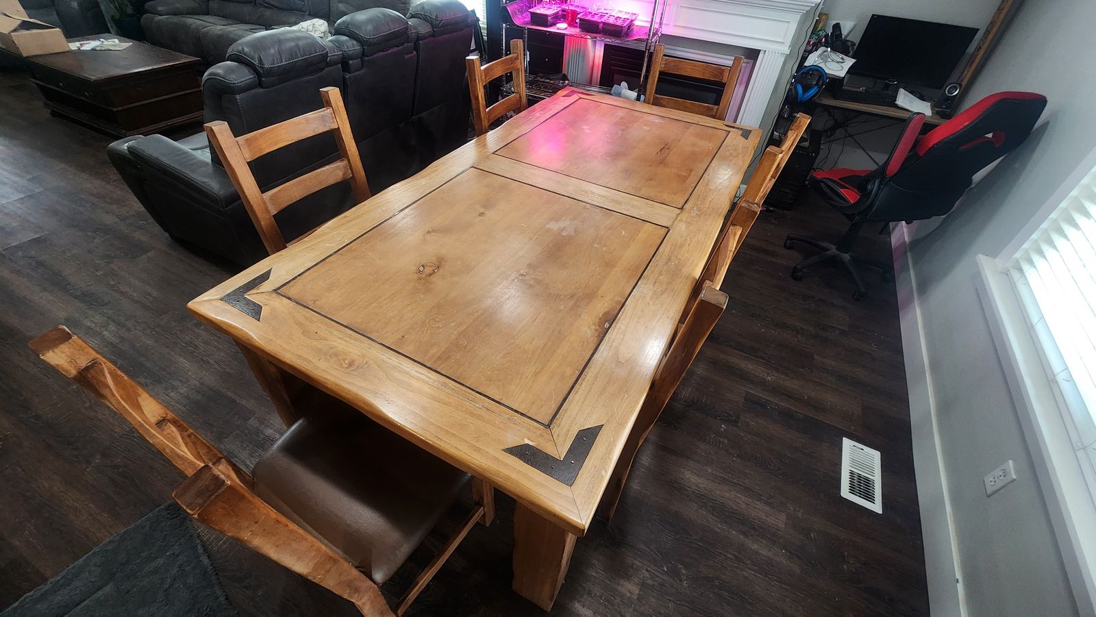 Dining room table fixed width.  Solid hardwood.