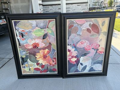 Abstract Floral Framed Artwork Duo - Black Frames, Vibrant Colors