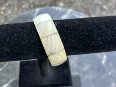 Vintage 70s Brass Inlaid Mother Of Pearl Bracelet