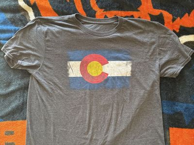 Gray Colorado Flag Graphic T-Shirt - Size Large - Short Sleeve, Crew Neck, Distressed Look