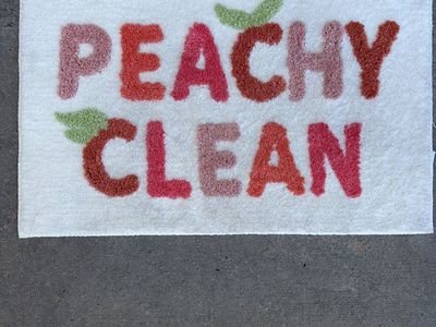 Peachy Clean Bath Mat 100% Polyester White with Colorful Lettering
