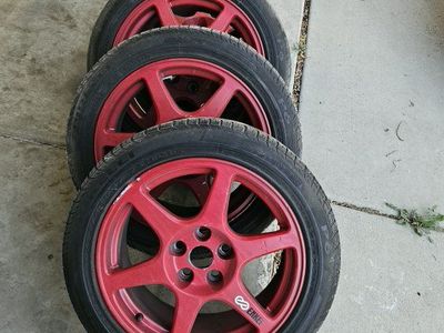 Red Enkei Evo 8 wheels