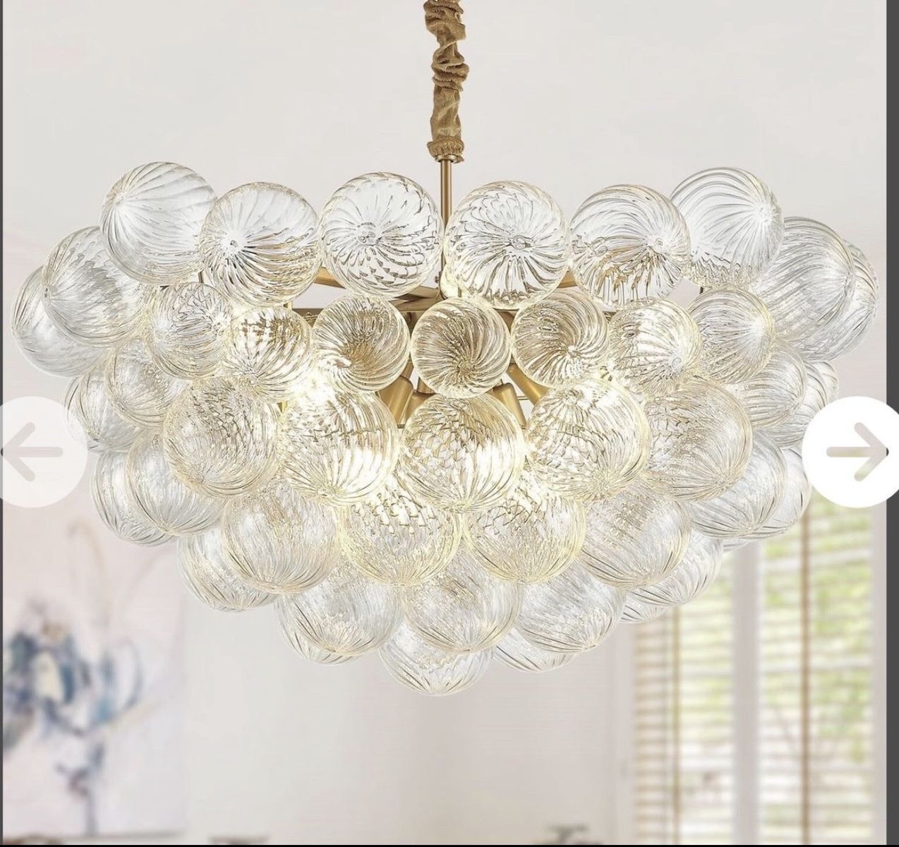 New. Modern Gold Chandelier with Swirled Glass Bubble Orbs