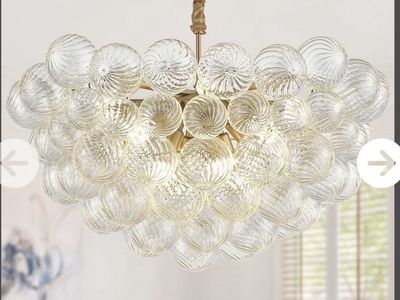 New. Modern Gold Chandelier with Swirled Glass Bubble Orbs