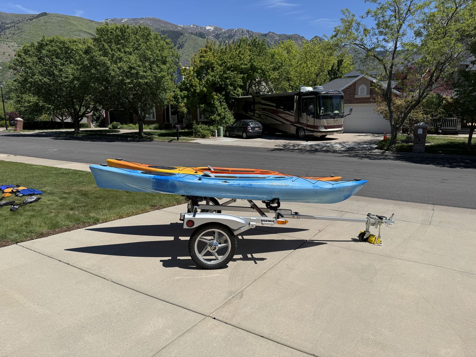 Complete Old Town Kayak Package for Two + Yakima Rack and Roll Trailer + Accessories