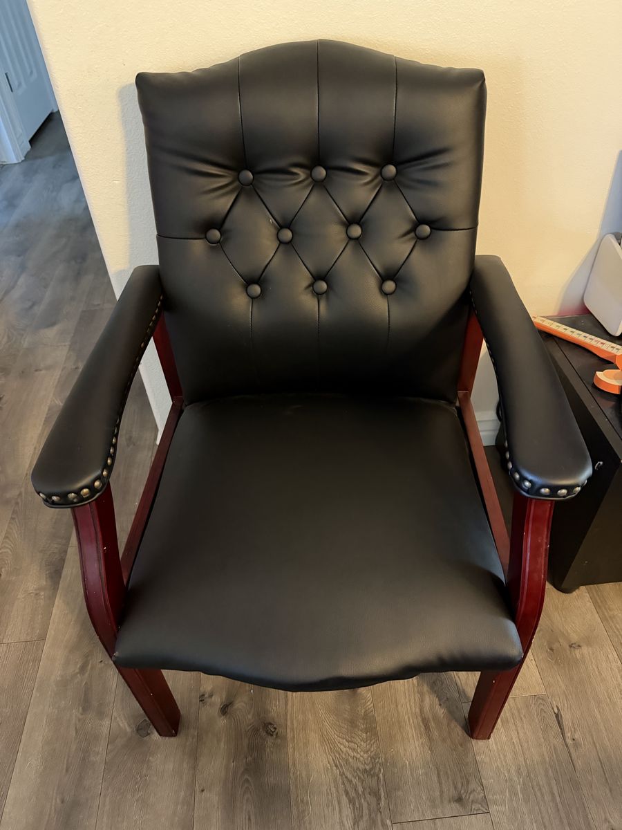 Black Faux Leather Executive Office Chair with Wooden Accents