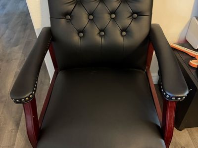 Black Faux Leather Executive Office Chair with Wooden Accents