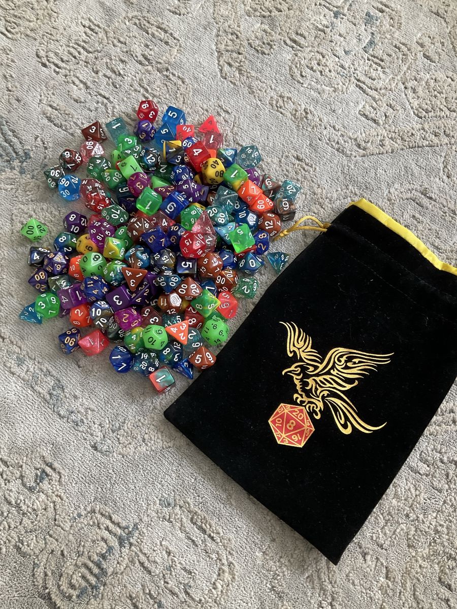 Large Assortment of Polyhedral Dice with Storage Pouch - D&D, RPG, Tabletop Games