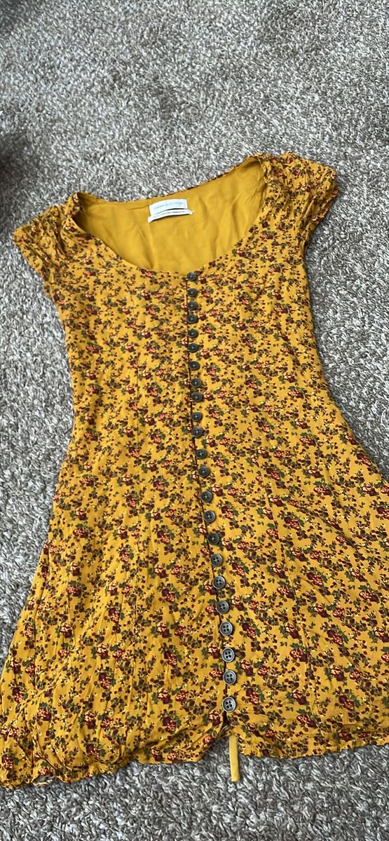 Urban Outfitters Floral Yellow Button-Front Lace-Back dress  XS