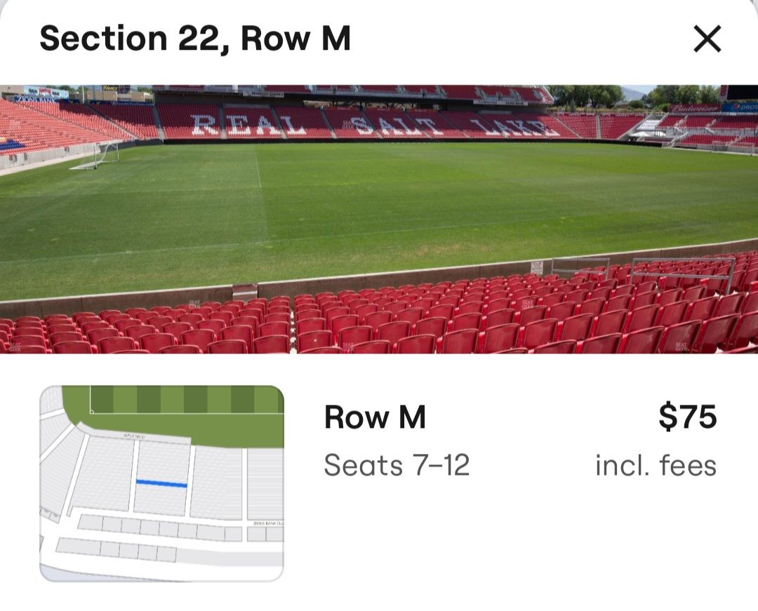 RSL vs Minnesota United FC.  Tonight.  Great Westside Seats! 