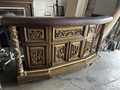 Beautiful Hand Carved Bar with Green Marble Top