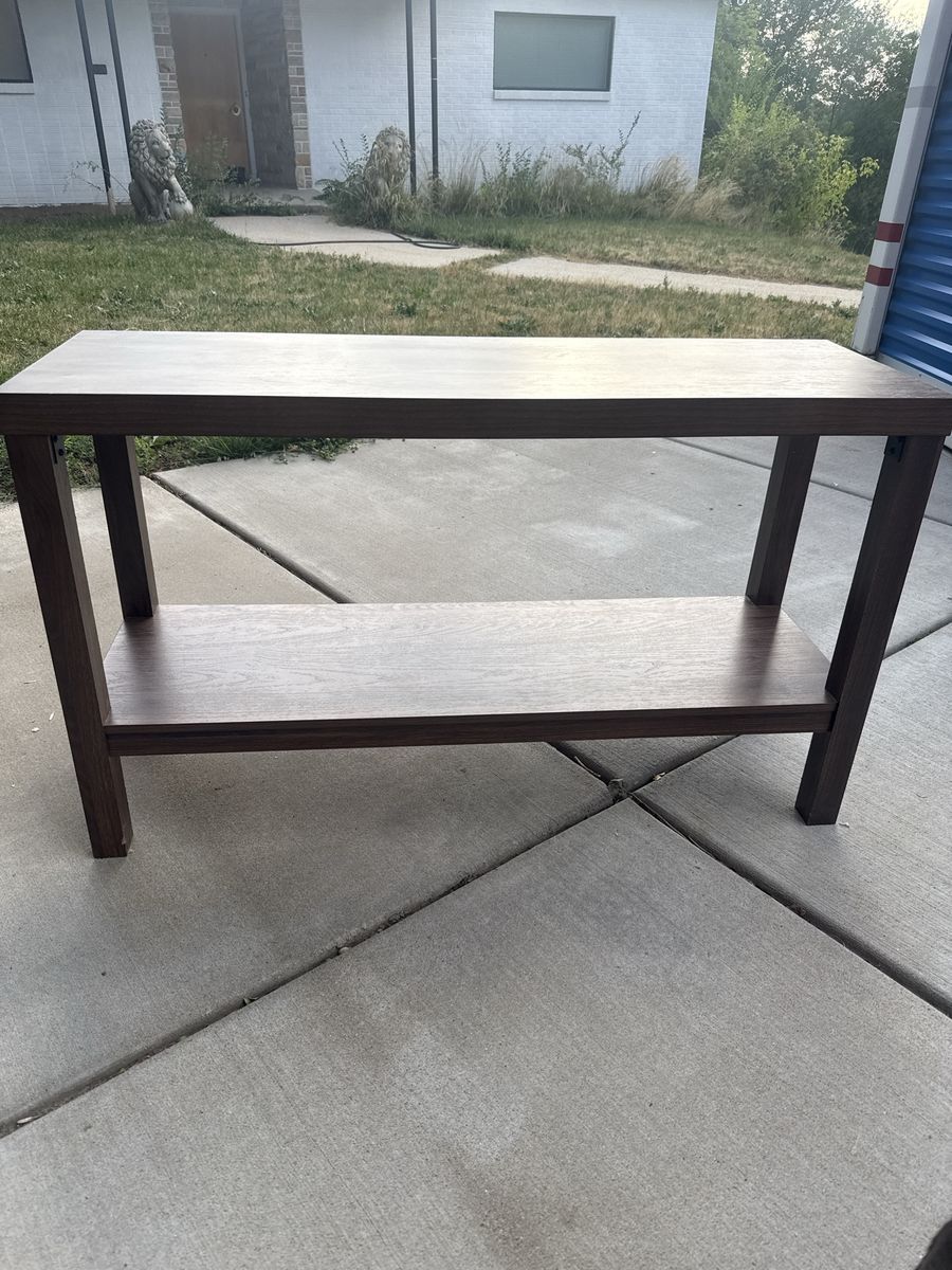 Modern Dark Wood Grain Console Table with Lower Storage Shelf