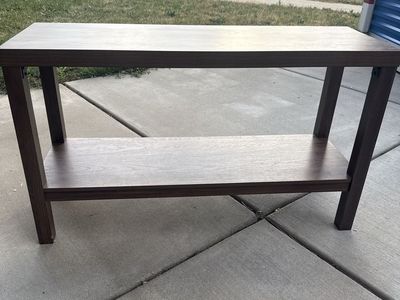 Modern Dark Wood Grain Console Table with Lower Storage Shelf