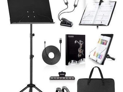 CAHAYA Portable Sheet Music Stand with Lights & Accessories - Black, Adjustable Height