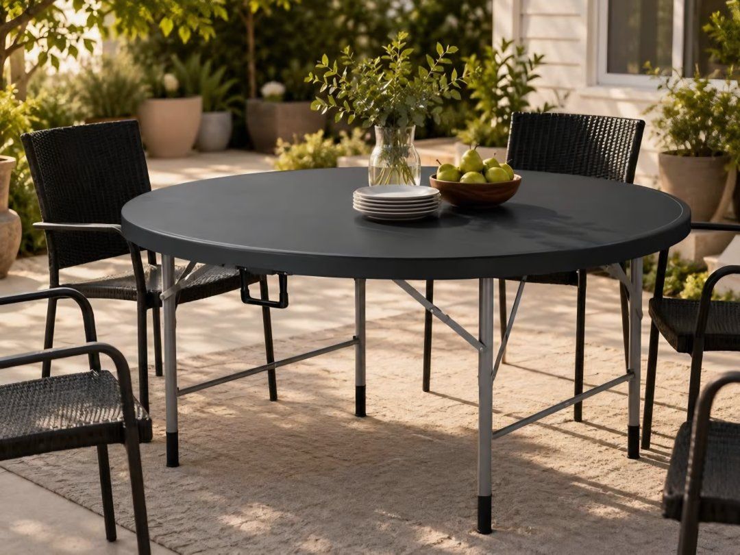 60-Inch Round Folding Table - Black Indoor/Outdoor Plastic Dining Table #13