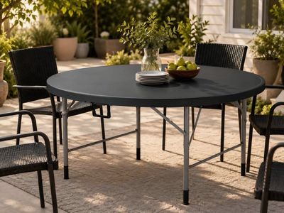 60-Inch Round Folding Table - Black Indoor/Outdoor Plastic Dining Table #13
